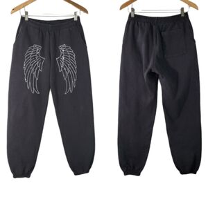 VTG 90's Women's Black Embellished Angel Wings Jogger Sz S Whimsygoth Streetwear